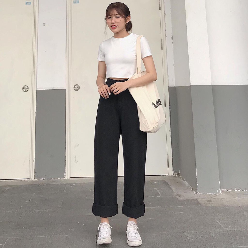 SET Quần Kaki Suông Dài + Áo Croptop Thời Trang MS086 | BigBuy360 - bigbuy360.vn