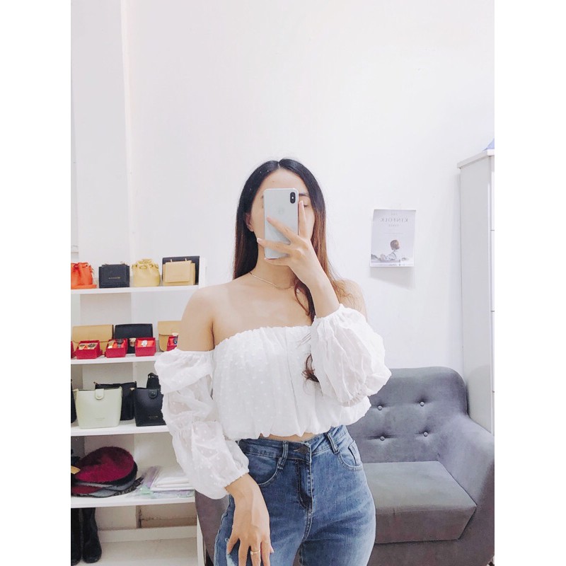 Áo lưới tay bo trễ vai