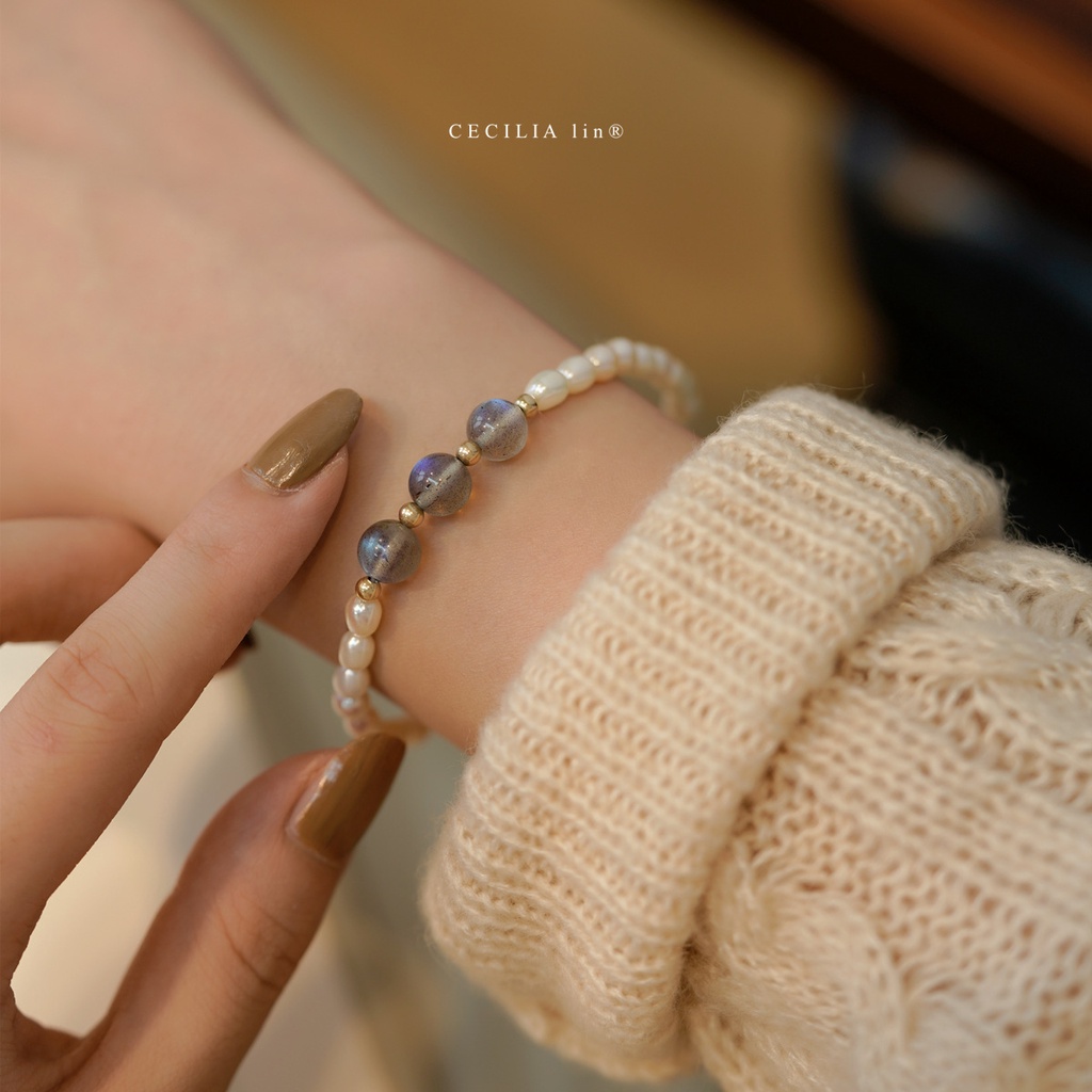 [Hàng Mới Về] Vòng Tay Đính Đá Mặt Trăng Xanh Dương Cá Tính Thời Trang Mùa Hè Dành Cho Nữ