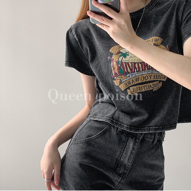 Áo Thun Nữ Tay Ngắn Kiểu Retro Phong Cách Âu Mỹ Thời Trang