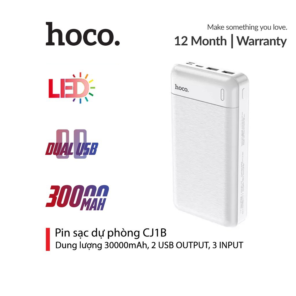 Pin sạc dự phòng Hoco CJ1B pin 30000mAh Chất liệu ABS+PC chống cháy nổ có 2 đầu ra USB cân bằng thông minh