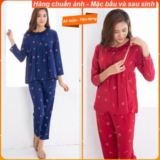 Bộ bầu và sau sinh Tim kéo khóa cho con bú, chất cotton mềm mịn cho mẹ bầu từ 45 - 70kg