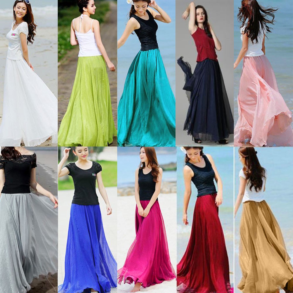 Váy maxi dài vải chiffon cho nữ