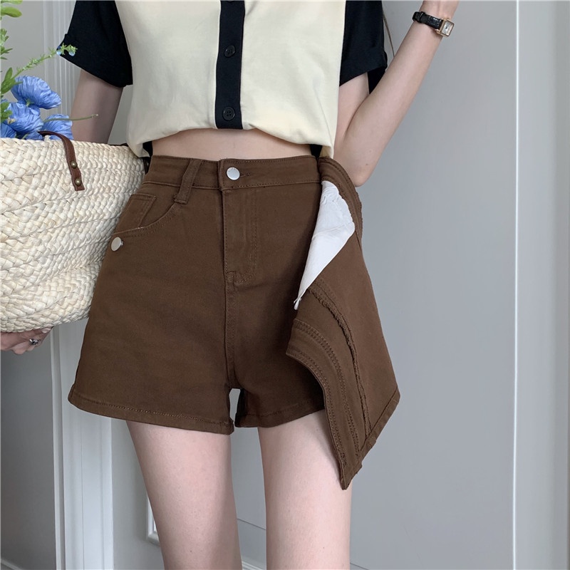 Quần Short jeans Lưng Cao Phong Cách retro Quyến Rũ Cho Nữ