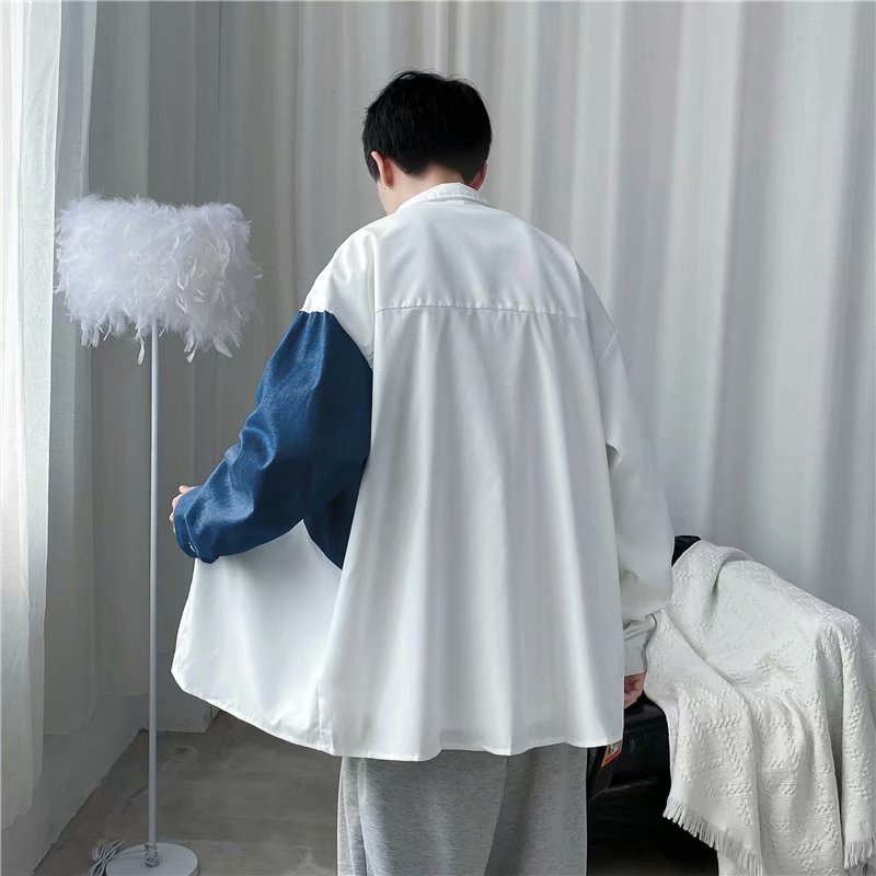 Áo Sơ Mi Tay Dài Màu Sắc Tương Phản Thời Trang Mùa Hè Phong Cách Hàn Quốc Cho Nam Giới Có Size M-3Xl