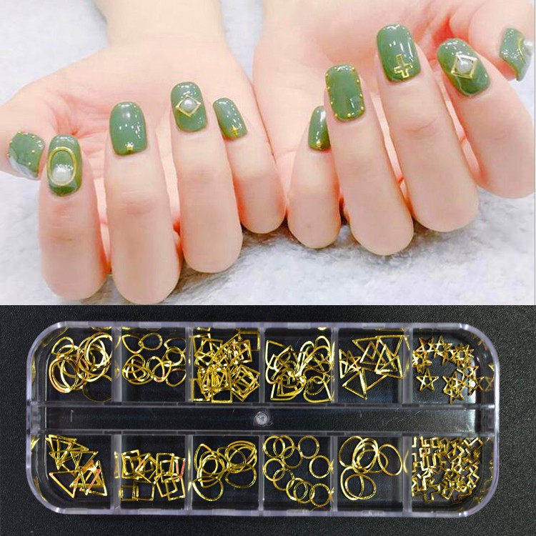 Phụ kiện trang trí Hình Nail tổng hợp kim loại -1 hộp 12 mẫu