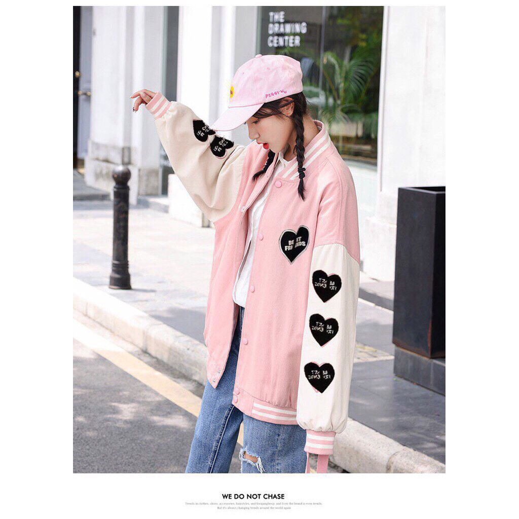  Áo Khoác Nữ, Áo Khoác Bomber Chất Kaki Bo Dệt Hình Tim 2 Màu Hồng/Đen Siêu HOT | BigBuy360 - bigbuy360.vn