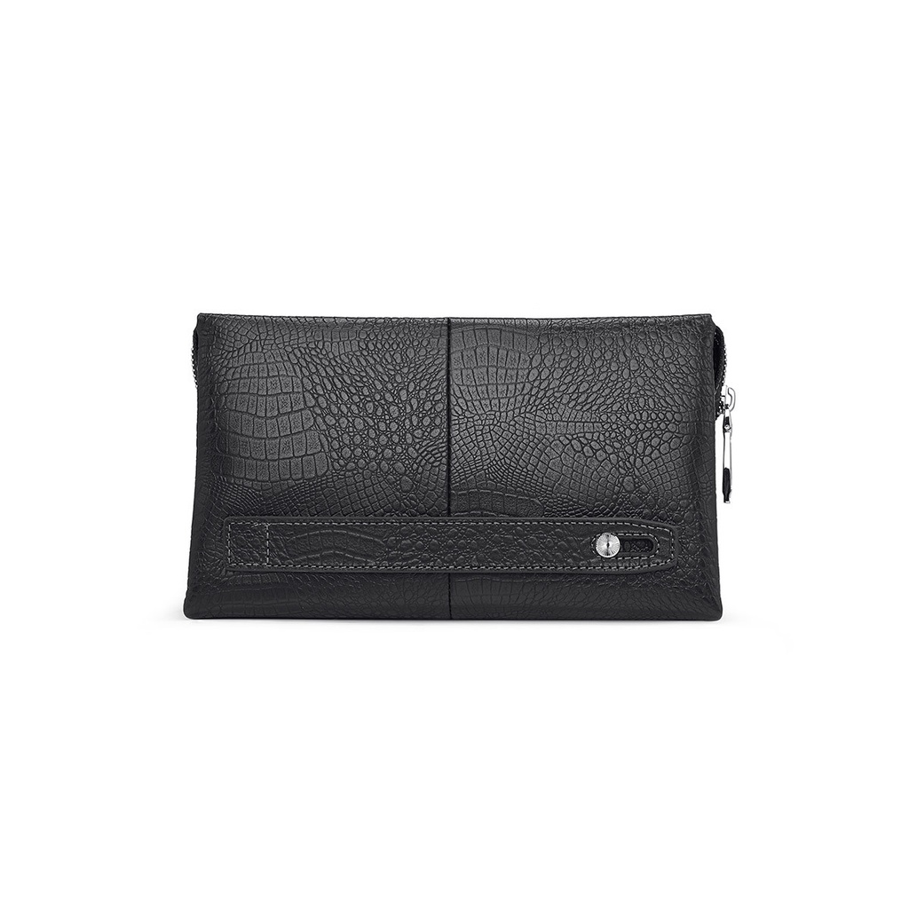 Ví cầm tay nam pierre cardin da bò, logo crom trắng