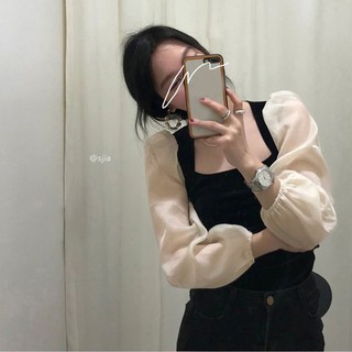 (SẴN) Áo nhung tay voan cổ kiểu