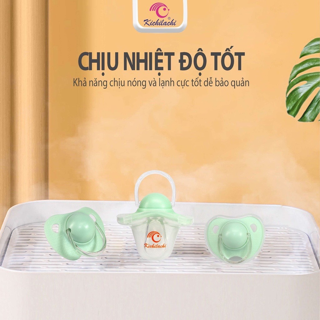 Núm vú, núm ty giả Kichi 3 màu có nắp đậy cho bé 0-6 tháng tuổi