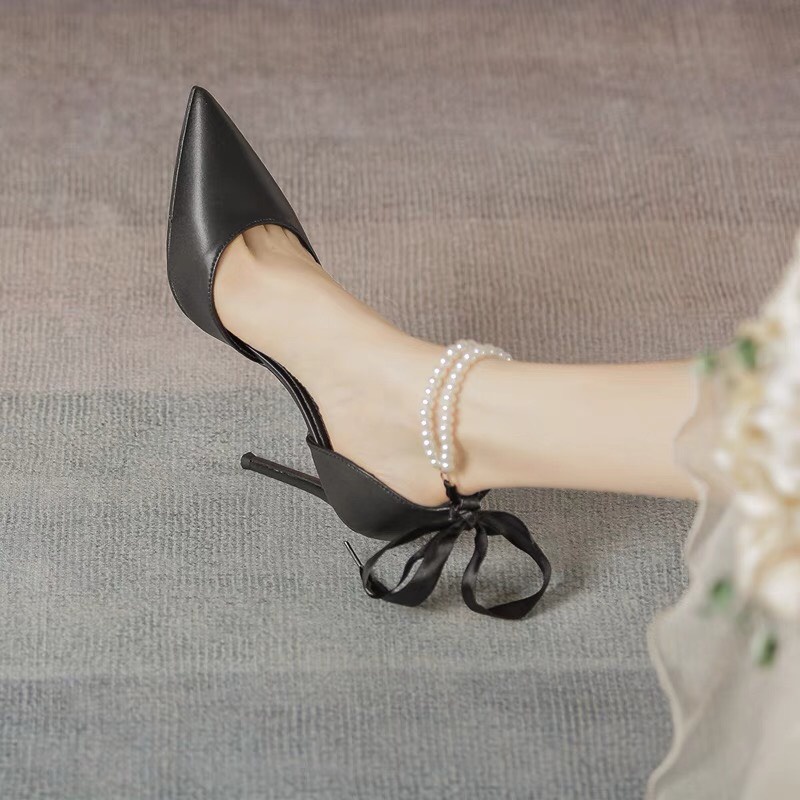 Giày Cao Gót Bít Mũi Đính Ngọc Cổ Chân Hot Hit K16