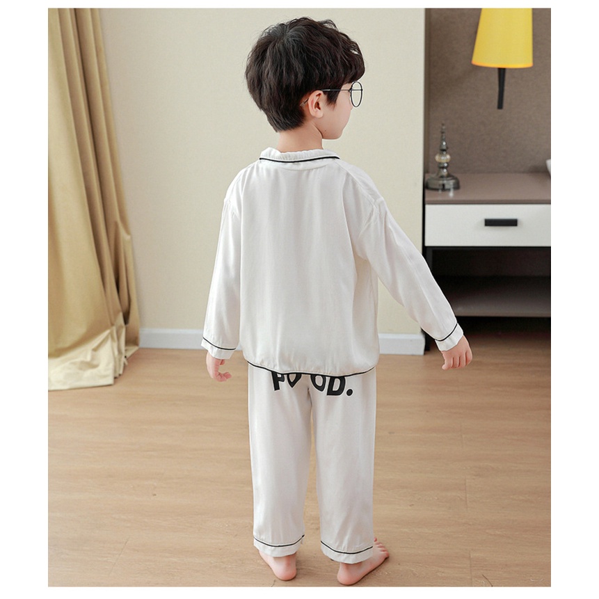 Bộ pijama lụa xuất xịn in hình chữ, đồ bộ ngủ cho bé dài tay từ 6-28kg-Tiny Kids