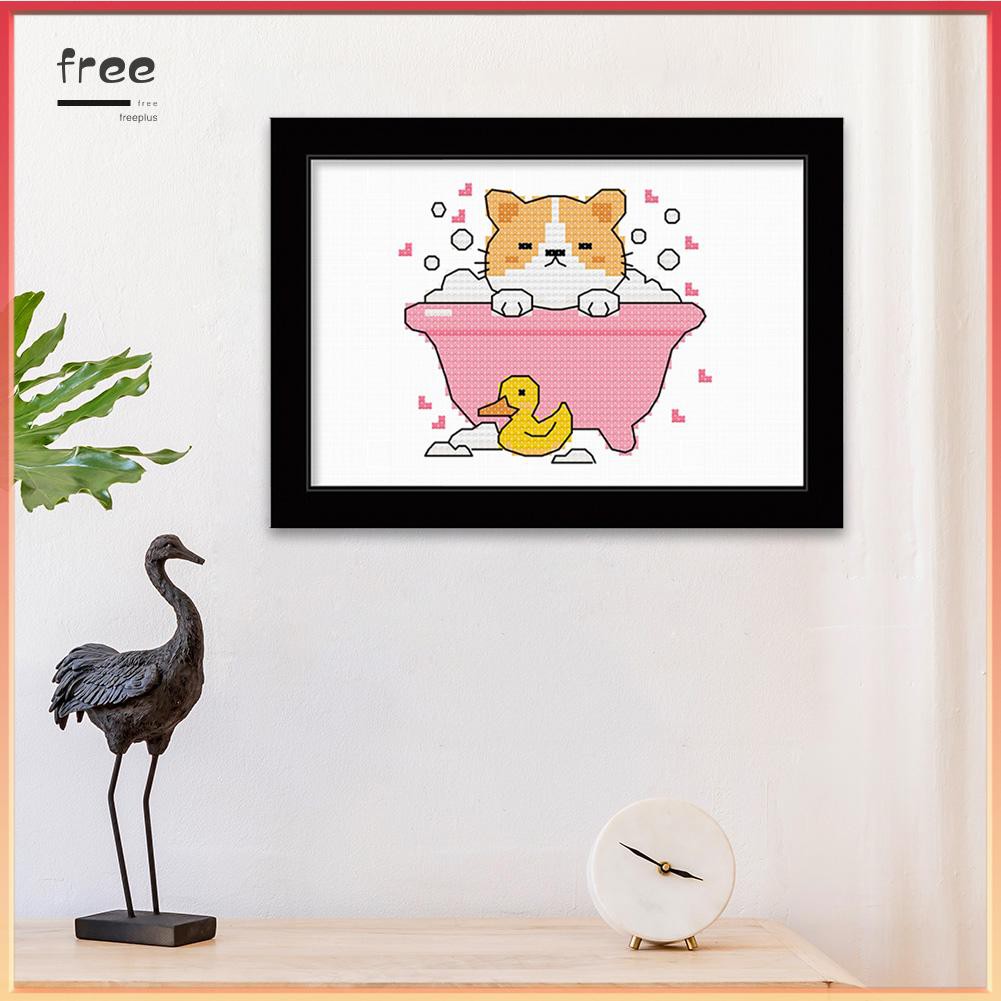 Tranh thêu chữ thập 11ct tự làm 25x20cm hình chó mèo