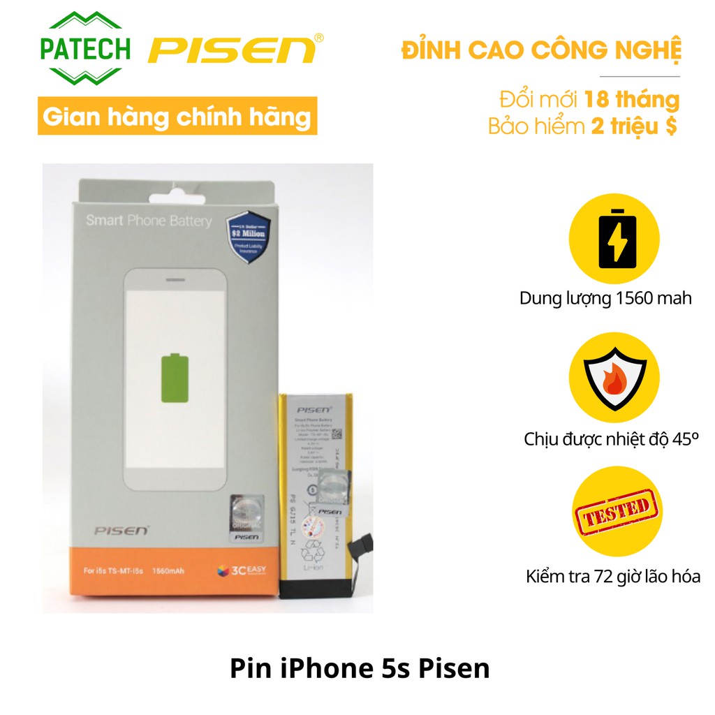 Pin Pisen dung lượng chuẩn dành cho iPhone 5s - Hàng chính hãng