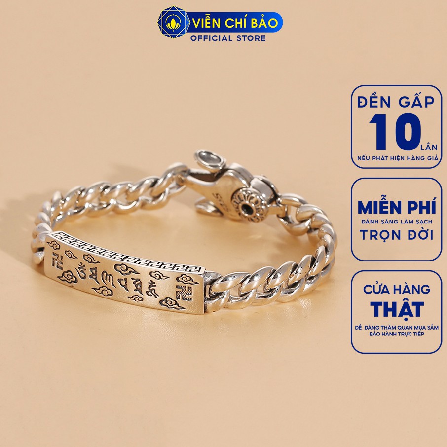 Lắc tay bạc nam khắc Lục Tự Đại Minh Chân Ngôn chữ Vạn chất liệu bạc Thái 925 thương hiệu Viễn Chí Bảo L100638