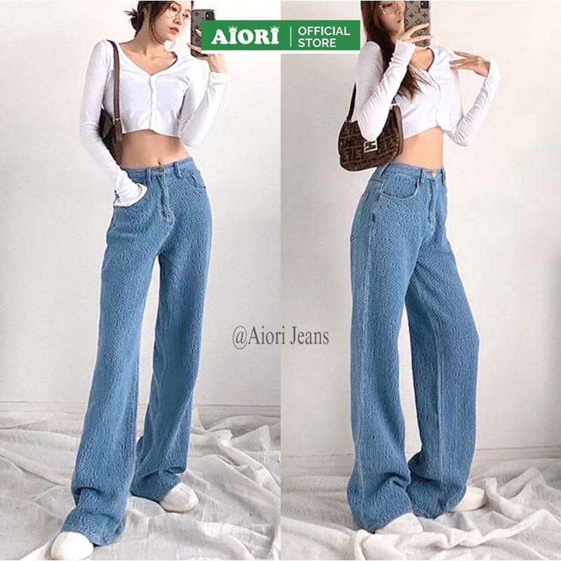 [CAO CẤP - DÀI 105] Quần Jeans Nữ AIORI Jeans Lưng Cao Dáng Suông Ống Rộng Vải Bông Mềm Mịn Thoáng Mát Ulzzang_Mã 280 | WebRaoVat - webraovat.net.vn