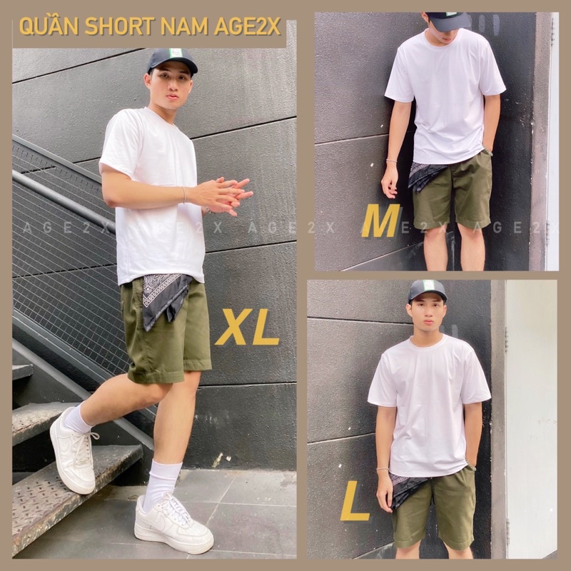 Quần short Nam AGE2X Phiên bản LƯNG THUN toàn phần, không cần dây kéo hay nút cúc, chất kaki cotton, hàng VNXK wash mềm