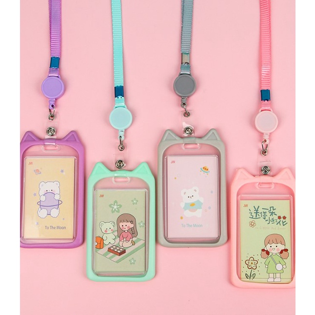 DÂY ĐEO ĐỰNG THẺ HỌC SINH , SINH VIÊN , NHÂN VIÊN 2 MẶT VIỀN SILICON CHỐNG NƯỚC KIỂU DÁNG TAI MÈO THỎ XINH XẮN