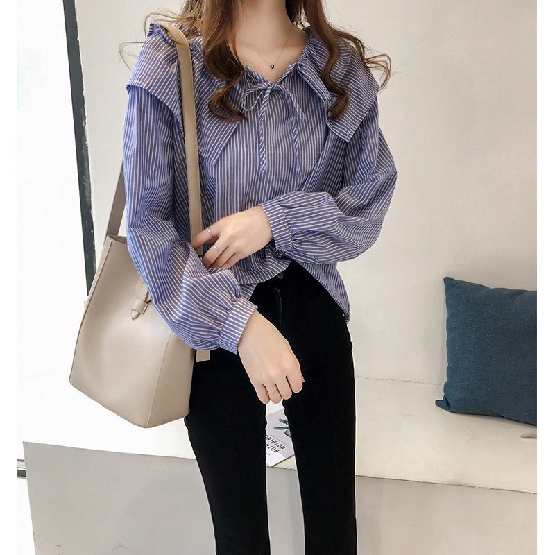 Áo sơ mi nữ sọc dọc tay dài phong cách Hàn Quốc