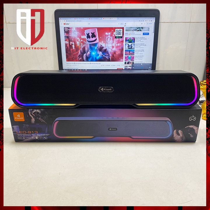 Loa bluetooth soundlbar Kisonli Led-913 máy tính nghe nhạc led RGB loa vi tính bass mạnh