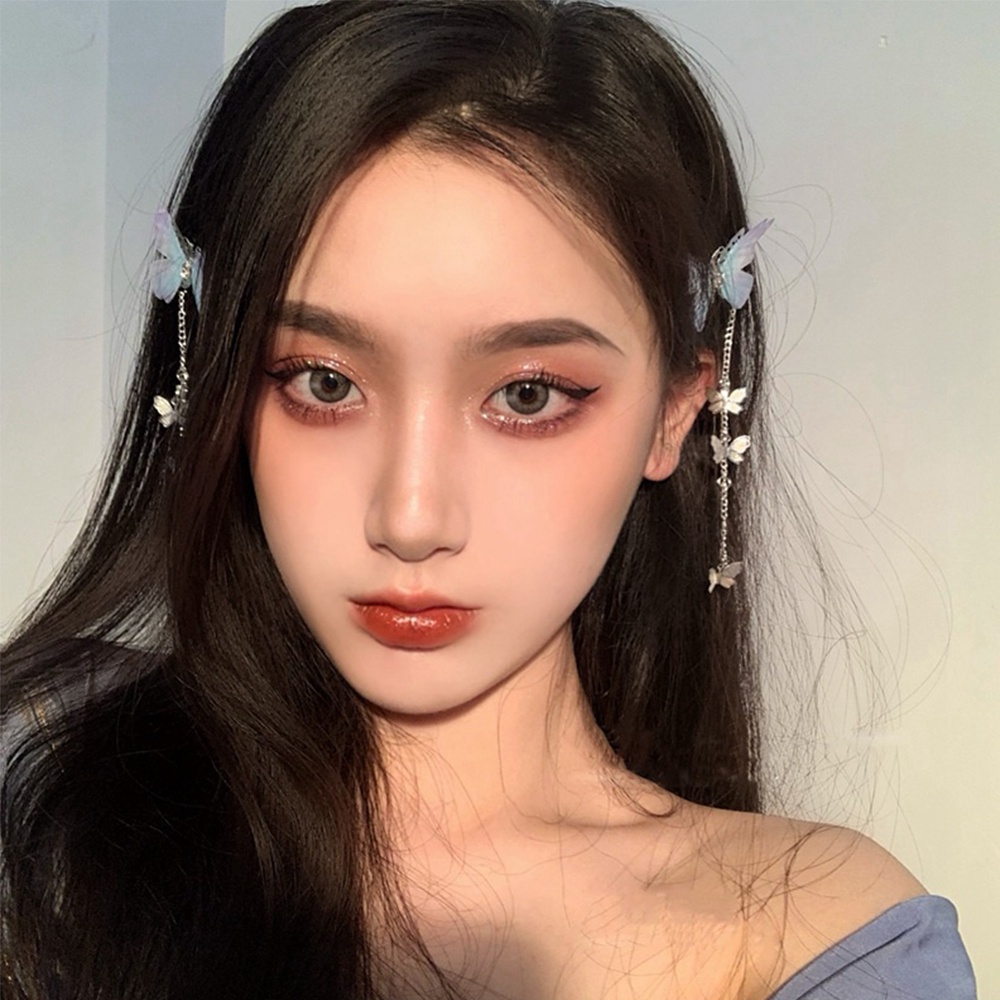 1 cặp kẹp tóc hình bươm bướm phối tua rua nhiều màu phong cách cổ điển cho bé gái