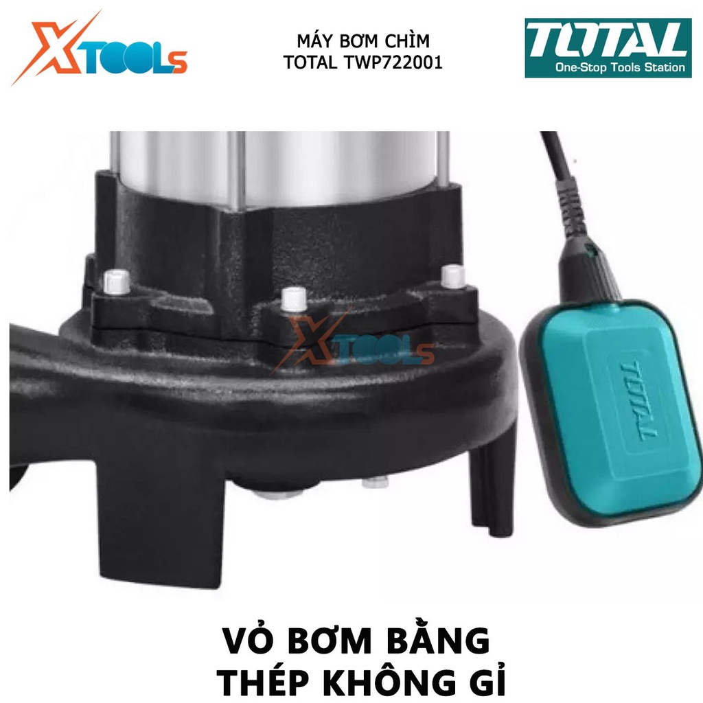 Máy bơm chìm nước sạch TOTAL TWP722001 máy bơm thả chìm tự động điện thế 220V, công suất 2200W(3.0HP), hút nước cống