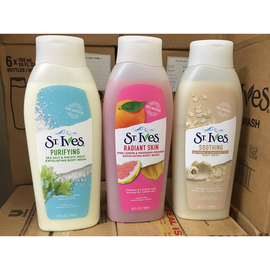 Sữa Tắm ST.IVES 709ML Cam chanh/ Muối Biển /Yến mạch Bơ - Hàng chính hãng nhập khẩu Mỹ. Tặng túi 9,900 đ khi mua  1 chai