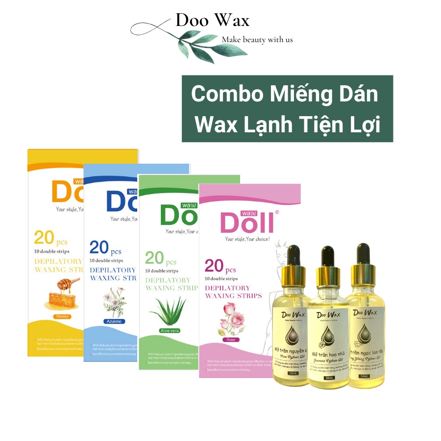Miếng wax lông Dollwax kèm mỡ trăn triệt lông nguyên chất hoa nhài cho tay chân ria mép râu tận gốc (ko wax nách)