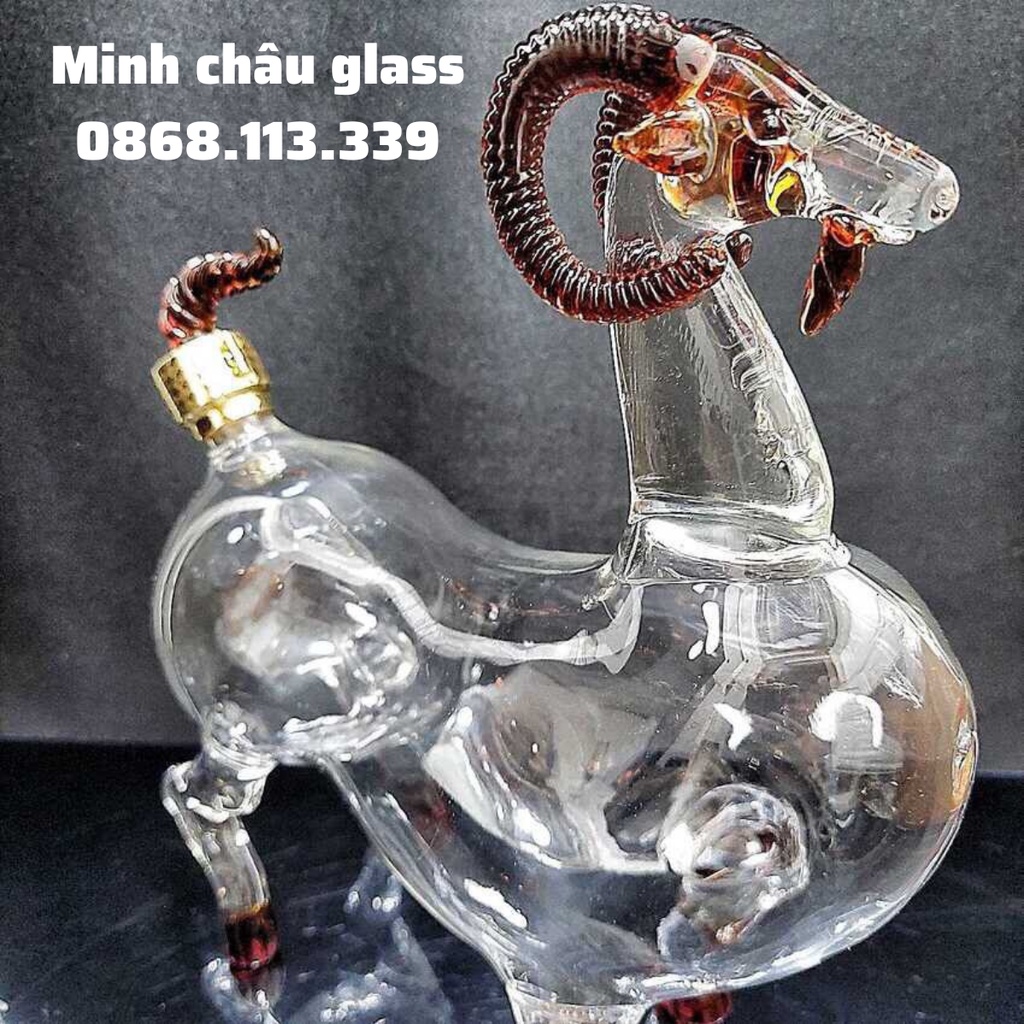 Bình Thủy Tinh Đựng Rượu cao cấp 12 con giáp 1000ml mẫu con dê mẫu mùi vỏ chai ngâm rượu 12 con giáp sang trọng dùng quà