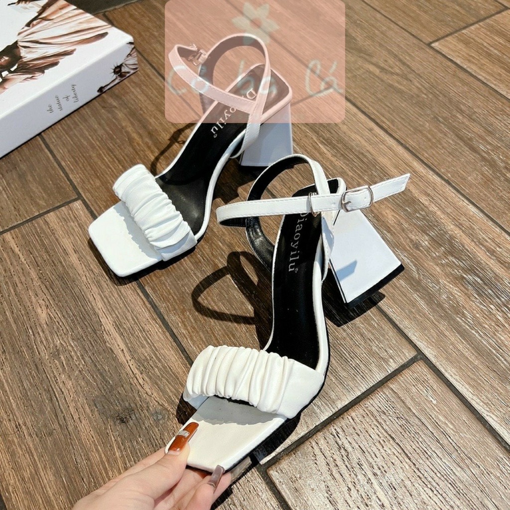 SANDAL CAO GÓT COBALA SHOES - GUỐC NỮ QUAI NHÚM BÈO NHĂN - GIÀY THỜI TRANG MŨI VUÔNG 9 PHÂN G22020700
