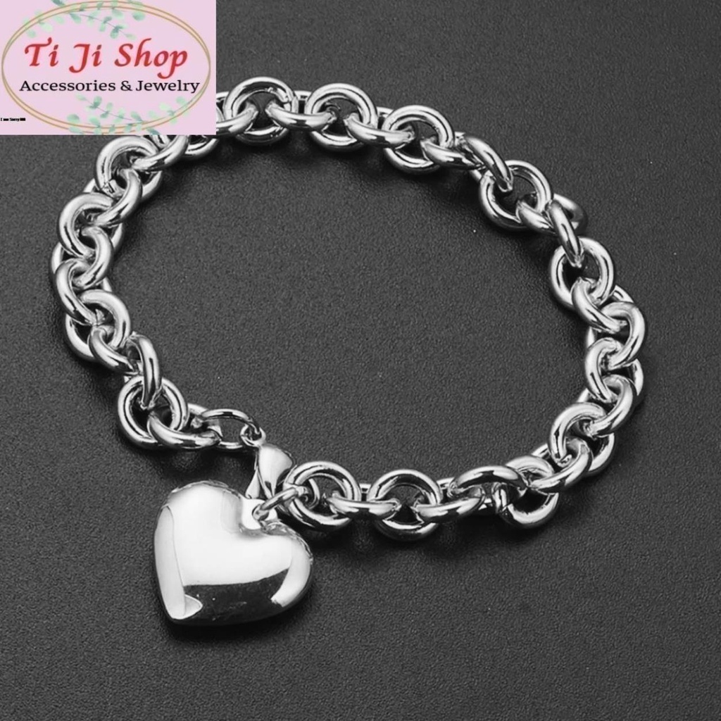 LẮC TAY NỮ INOX GẮN CHARM TRÁI TIM INOX (CÓ KHẮC THEO YÊU CẦU )