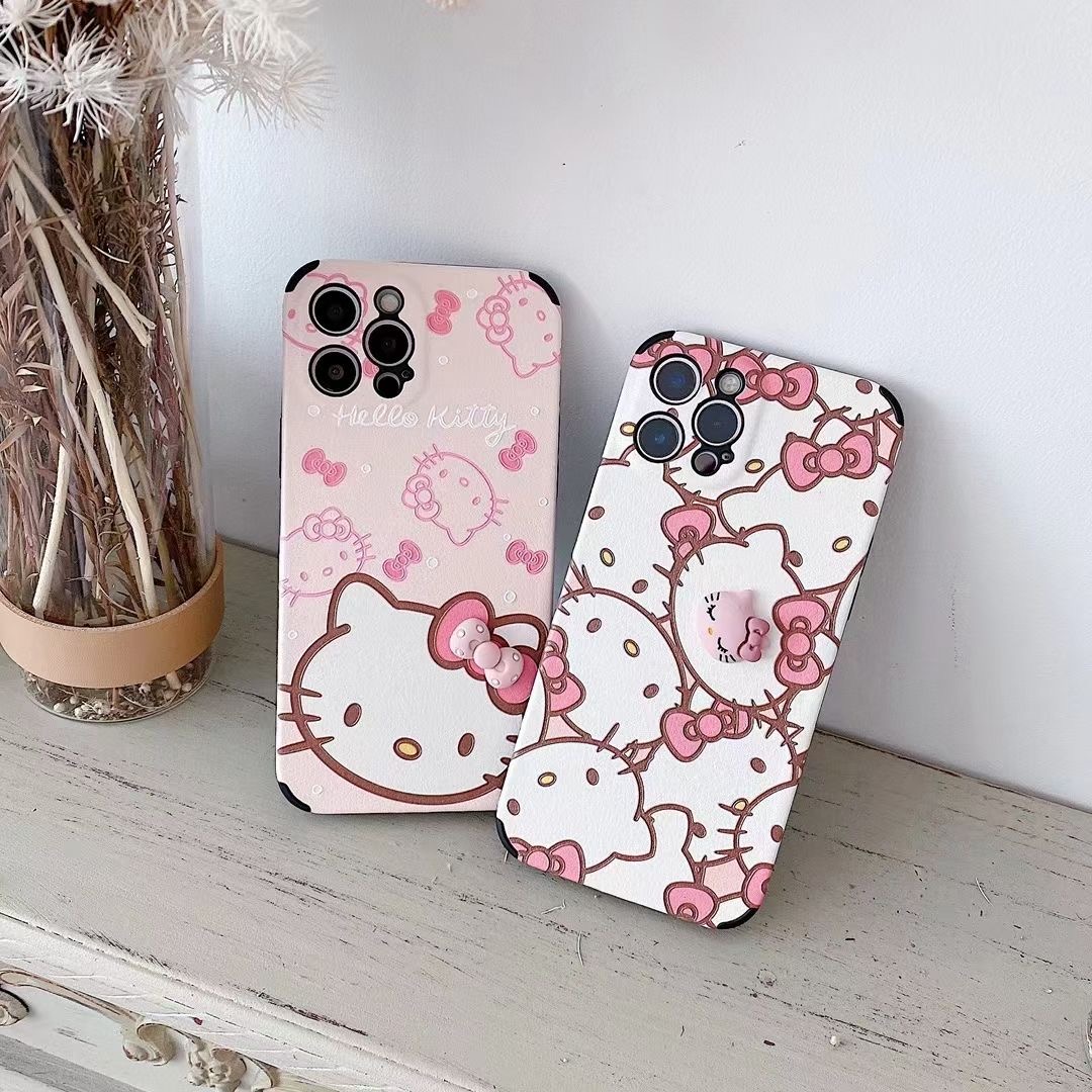 iPhone 7 8 Plus X Xs Max XR iPhone 11 Pro Max iPhone 12 Mini iPhone 12 Pro Max Huawei P30 Pro P40 Pro Mate 30 Pro Mate 40 Pro Nova 7 Nova 7 Pro Nova 7SE Reno 5 / Reno 5 Pro 3D Cute Cartoon Lovely Hello Kitty PU Leather Back Casing Case