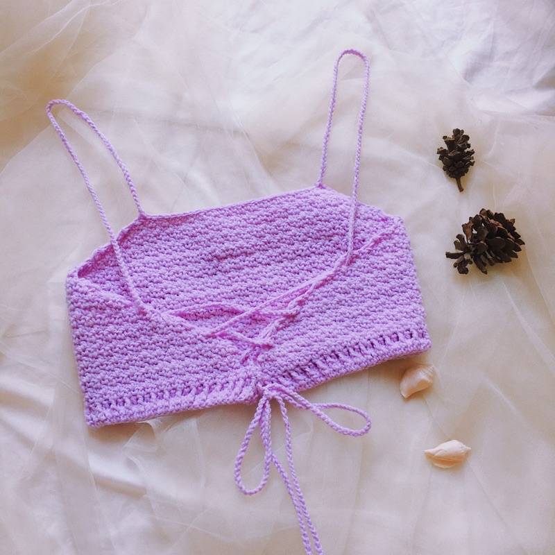 Croptop Trơn - Bralette Len - Bikini Len Móc  - xanhlanhes