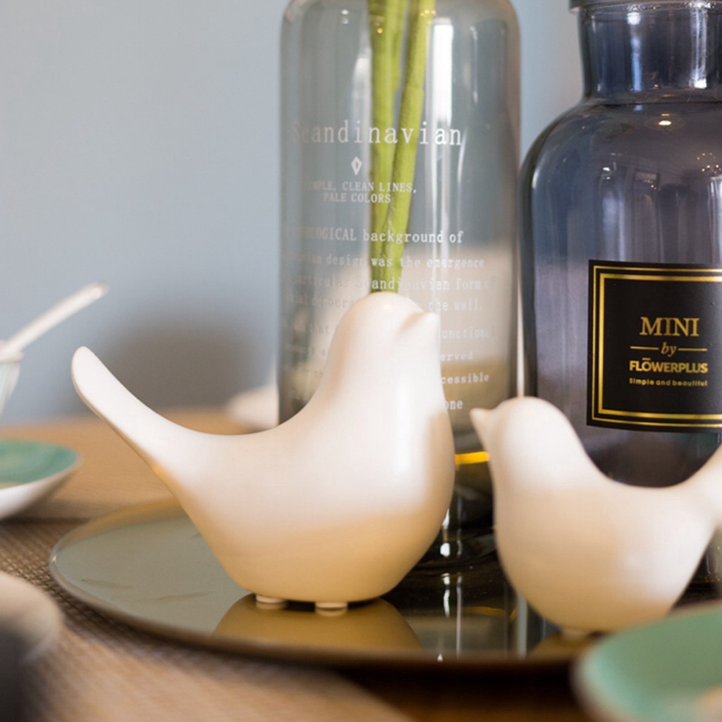 Đồ trang trí hình chim bằng gốm sứ màu trắng đen hiện đại phong cách Bắc Âu