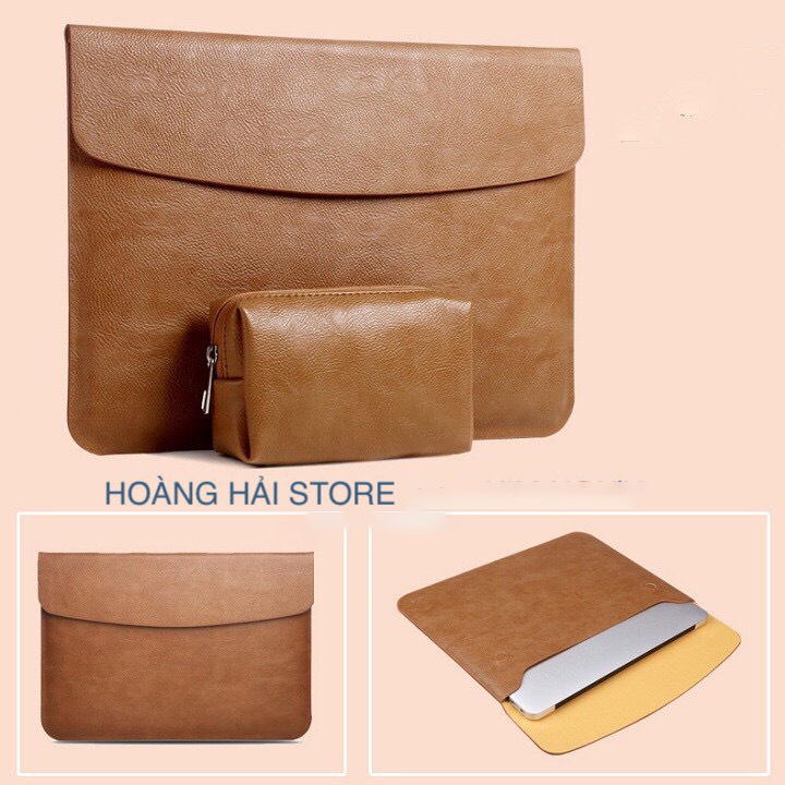 Bao da chống sốc, chống nước cho macbook, laptop, surface kèm ví đựng sạc, chuột
