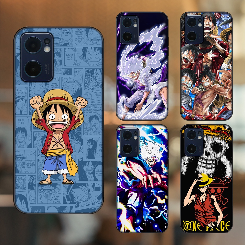 Ốp lưng Oppo Reno 7 5G viền đen in hình Luffy One Piece