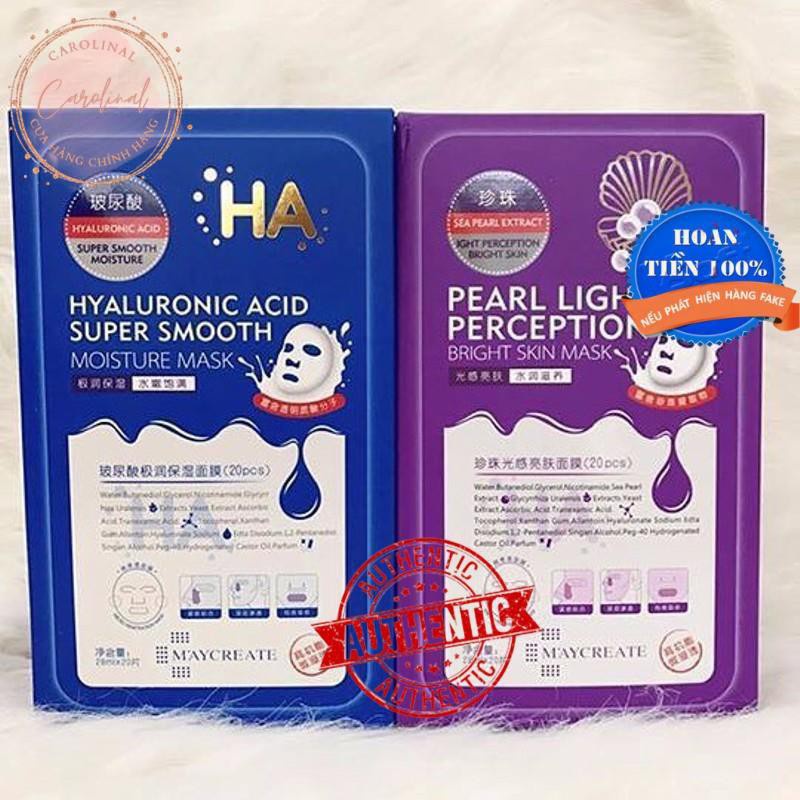 Mặt Nạ [Trắng da100%-Auth] Hộp 20 Miếng Mặt Nạ HA MayCreate Xanh Hoặc Tím [Mask HA]