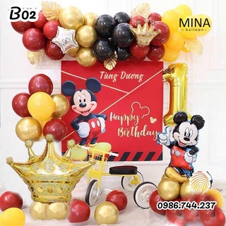 Set Bóng Sinh Nhật Kèm Phông In Tên Bé Hình Chuột Mickey