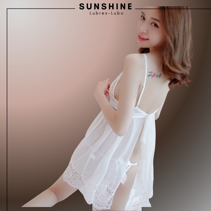 Đầm ngủ ren sexy 2 dây gợi cảm - Váy ngủ hai dây voan mỏng mặc nhà quyến rũ Màu Trắng SUNSHINE MC