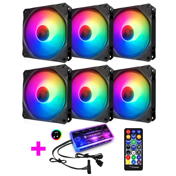 Bộ 6 Quạt Tản Nhiệt, Fan Case Coolmoon X Led RGB 16 Triệu Màu, 366 Hiệu Ứng  - Kèm Bộ Hub Sync Main, Đổi Màu Theo Nhạc