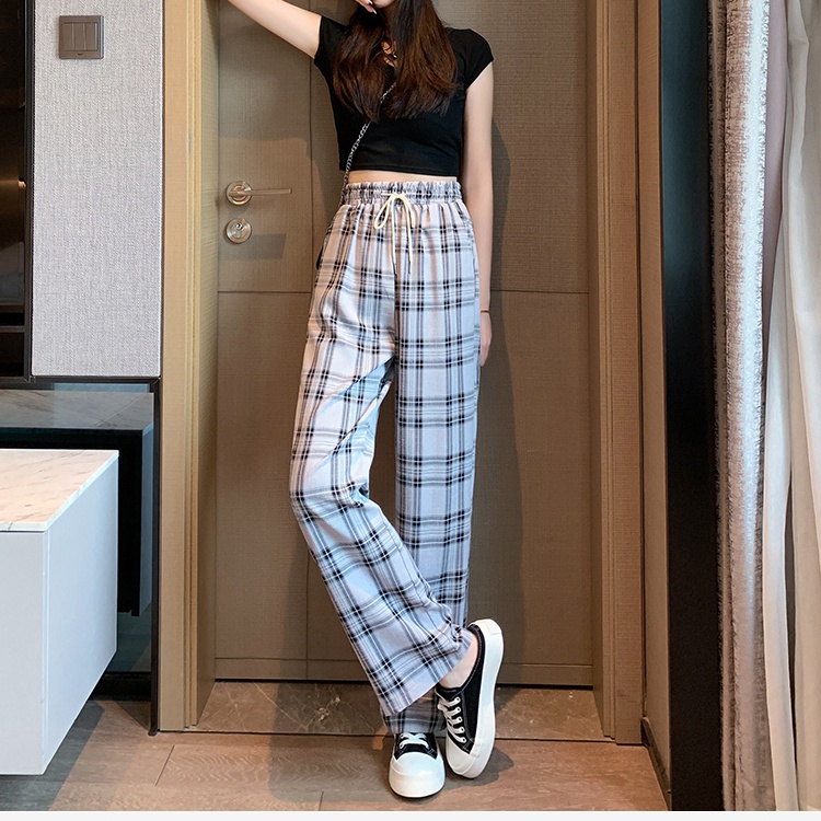 Quần dài SUXI lưng cao thiết kế dáng rộng thoải mái hoạ tiết kẻ sọc