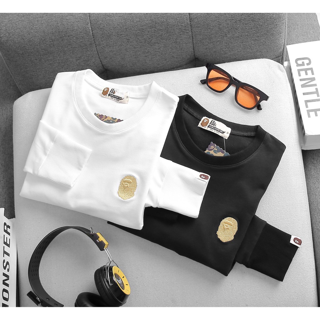 Áo thun tay dài SWEETER APE 2 MÀU LOGO THÊU