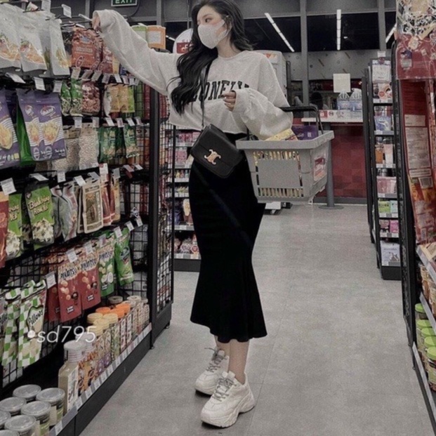 Chân váy nữ đuôi cá len tăm dáng dài Bingshop