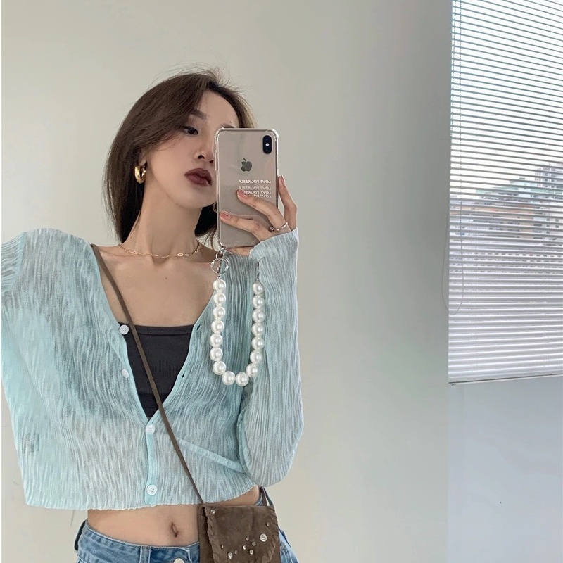 Áo Khoác cardigan Dệt Kim Mỏng Tay Dài Cổ Chữ v Chống Nắng Thời Trang Mùa Hè Cho Nữ