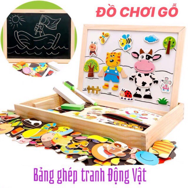 Bảng Ghép Tranh Nam Châm Đa Chức Năng- Bảng 2 Mặt, Tặng Bút Lông, Phấn