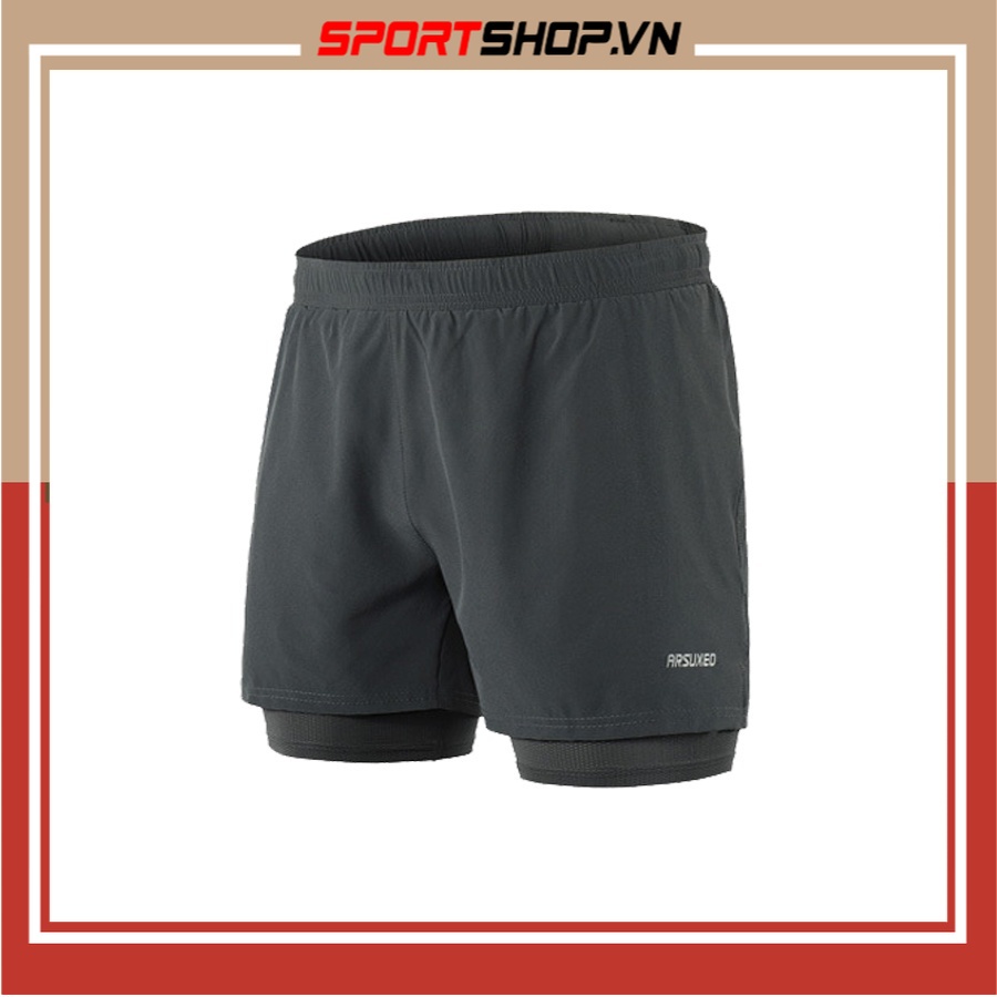 №♘Quần chạy bộ nam 2 lớp (boxer) có túi sau đa năng ARSUXEO MS02, quần thể thao dắt áo phía siêu nhẹ, thoáng khí