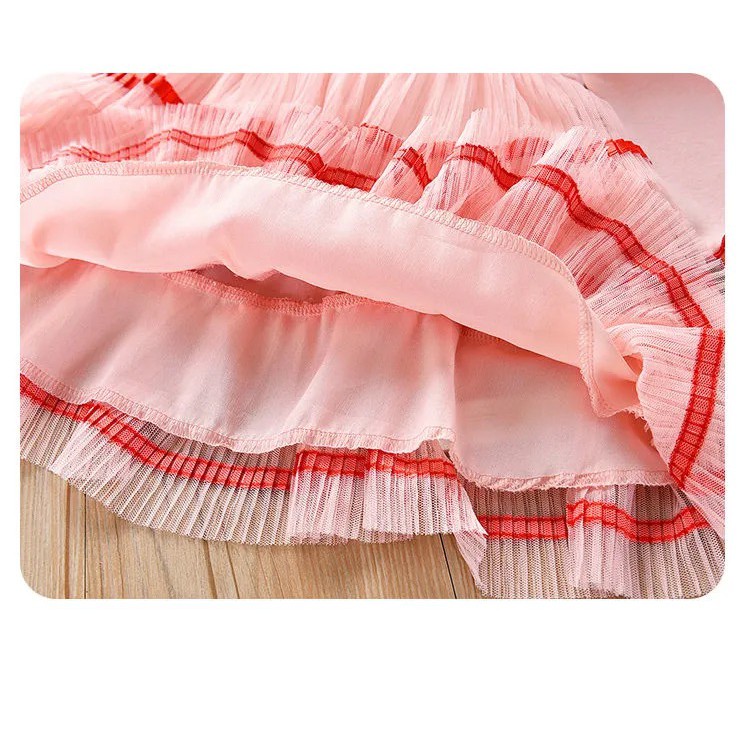 Váy thun dài tay phối lưới xòe nhiều tầng cho bé gái mặc xuân hè (N00651)