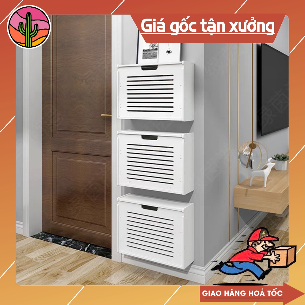 Tủ giày, tủ giày thông minh treo tường trang trí cao cấp chất liệu gỗ nhựa chống mốc chống nước tuyệt đối - Cactus Decor