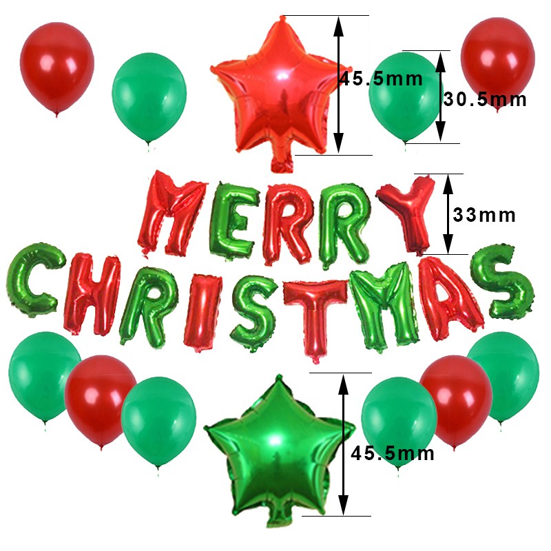 Set 26 bóng bay lá nhôm hình ngôi sao và chữ Merry Christmas