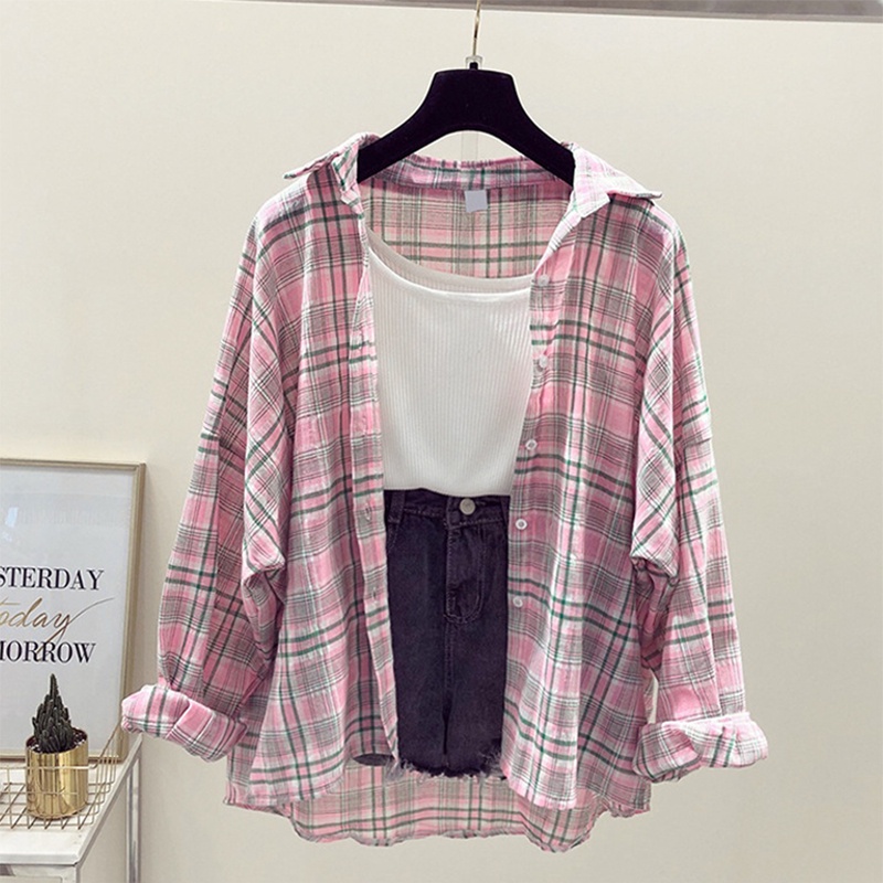 Áo Khoác Cardigan Vải Chiffon Mỏng Tay Dài Chống Nắng In Họa Tiết Caro Cho Nữ
